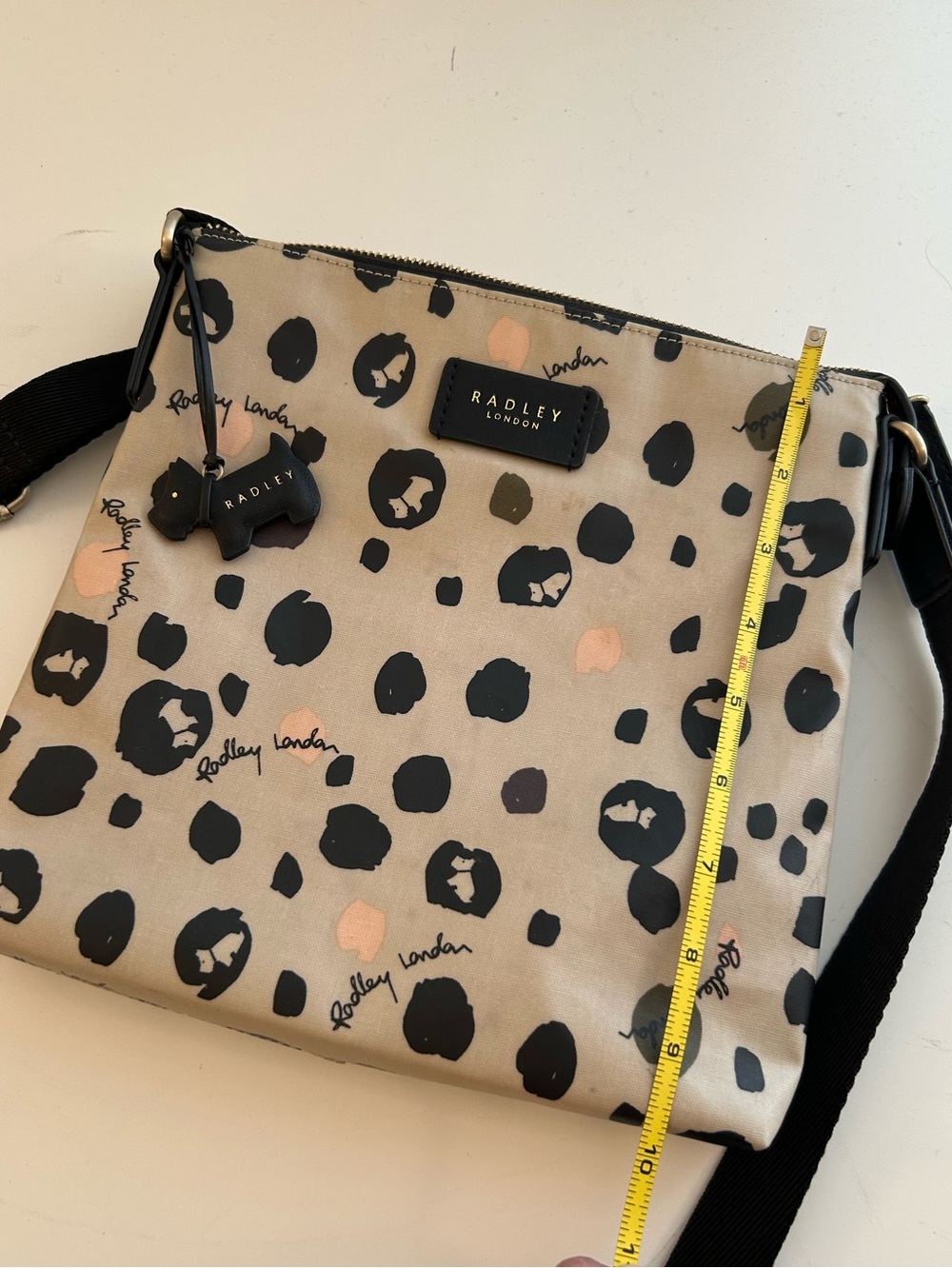 RADLEY LONDON Beige Crossbody with Black Spot Print and Blush Accents
